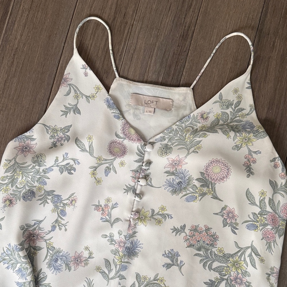 LOFT White Floral Spaghetti Strap Camisole